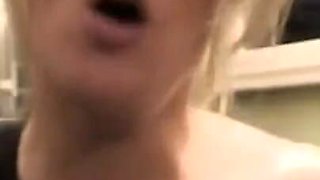 A very slutty couple with she blonde and busty gets caught on video fucking in the kitchen