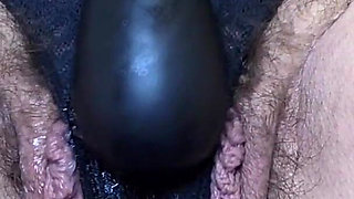 MILF Playing in Panties & Stuffing Them Inside Fat Hairy Pussy