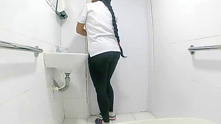 Amateur camera in public bathroom captures nurse pissingpublic