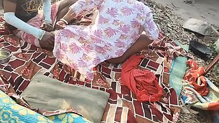 Desi housewife outdoor oil massage handjob with big tits and big nipples