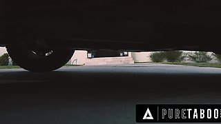 Blonde babe Lilly Bell watching hot busty MILF Penny Barber rides her stepson's fat cock in bed