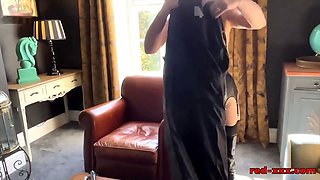 Red XXX masturbating in a leather outfit