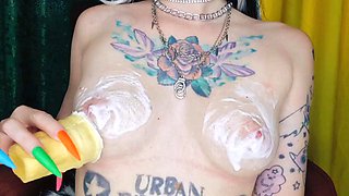Dominatrix Nikas Femdom Desire Sparks Passionate Breast Worship and Nipple Licking to