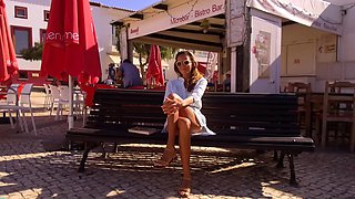 Outdoor anal solo and masturbating blonde