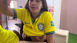Beautiful busty Brazilian woman gives her stepfather a delicious blowjob.