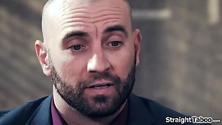 Teen student kneels while her teachers take out their cocks