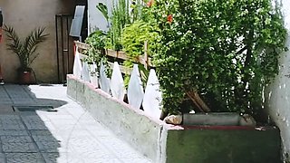 naked girl has sex with a stranger outdoors in public