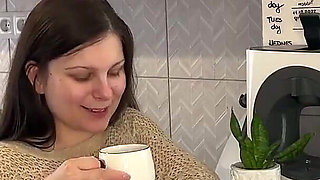 Amateur MILF needed some cream for her coffee so she milked her husband