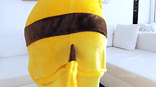 Amazing sexy Pikachu enjoys spreading her wet shaved wide hole