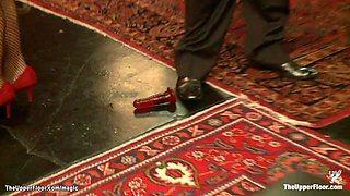 Two MILF slaves fucked at party