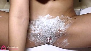 Amelia Queen Shaves Her Tight Blonde Pussy in 4K POV - Big Natural Tits Close-Up!