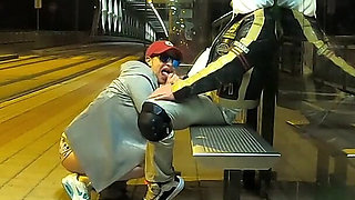 Really Risky Sex at a Bus Stop with a Young Stepsis That Ends with an Orgasm and a Cumshot