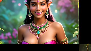 Beautiful Big Breasted Nude Indian Elf Girl with Green Bean