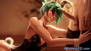 Green-Haired Bunny Girl Sucks and Gets Fucked