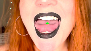 BBW Redhead Miley Coxxx Spit Fetish- Mouth Close up - Pierced Tongue