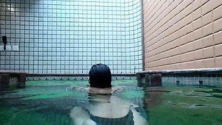 Hot Brunette's Naughty Motel Pool Solo Show