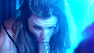Fishnet brunette with a big ass gets face fucked by her dom