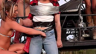 Yeastyboiz: Curvy Big Tits Girls Play & Squirt on Monster Truck While Duct Taped Guy Gets Handjob