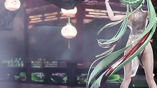 Miku Listens to the Night Rain Perspective Sex Cheongsam Succubus Pattern Double Ponytail