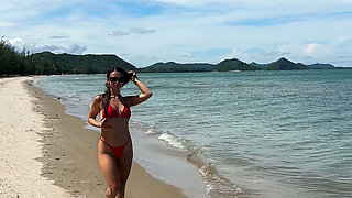 Beauty Chill and Sunbaths in Red Sexy Bikini