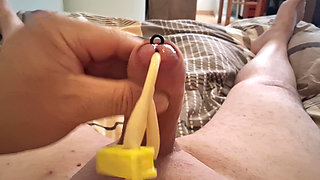 Jerking off with catheter and orgasm