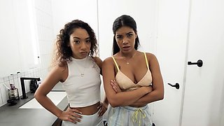 2 latin stepdaughters fight for stepdads cock and get fucked