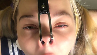 High Heels Girl with Nose Nook. Ahegao Face and Duoble Blowjob