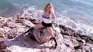 Calia-b Hot Young Blonde with Big Boobs Calia B Stripping by the Sea