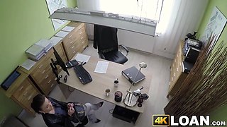 Teen chick fucked roughly in office by hung creditor