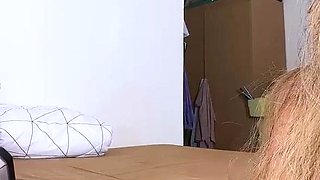 Korean camgirl drilling her hairy pussy with a big toy