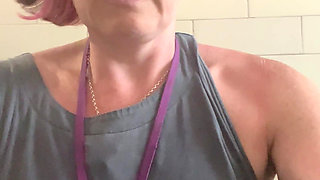 Got carried away playing with my epic tits in the bus station loos after getting totally naked to piss for you