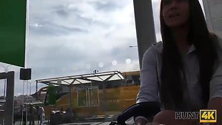 HUNT4K. Pickup at bus station works and angelface does dirty job: Blowjob, Brunette  Pov Porn