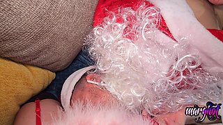 Bisex Threesome Stepmother Christmas Trains Her Elf to Fuck Santa