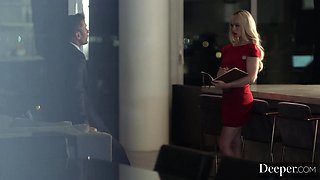 Blonde babes share a huge cock