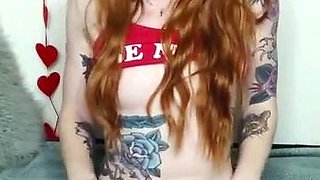 Sexy amateur redhead teen double dildo action