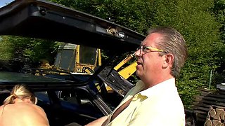 Elderly German Couple Threesome with Curvy Girl and Two Men Outdoor Fuck