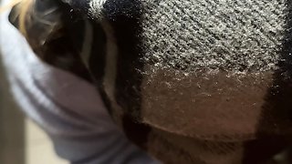 Cute Babe give Blowjob in Public Toilet after perfect Handjob under the Table :P