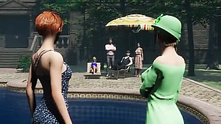 Angels Awakening 12 - Nude Swimming and Lesbian Kiss Scene in a Moonlit Pool