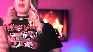 Tattood shemale tranny plays with ass during masturbation