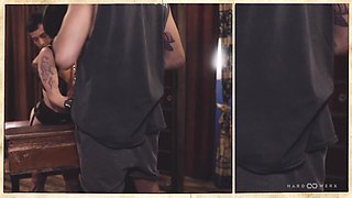 Charming Slim Brunette Sub Gets Bound & Gangbanged By 3 Guys In the Dungeon - Split Screen Erotic