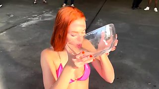 Dolly D outdoor cum and piss bukkake