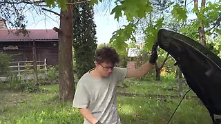 Blonde woman is getting fucked in front of a cuckold