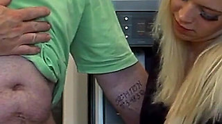 Penny's Nylons Jerking Handjob for Her Stepdad