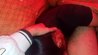 Stepdaughter sneaks under the blanket and wakes me up sucking my dick