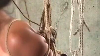 Hogtied Asian mature gets tits and pussy punished hard