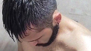 Jerking off my big uncut cock in the shower  I need a nice mouth to fill with my hot cum