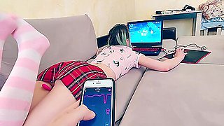 Caught My Stepsister With A Vibrator While She Was Playing A Game And Fucked Her