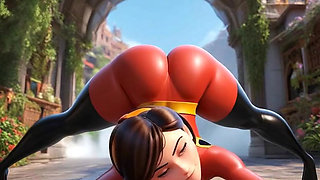 AI. Generated- Elastigirl Incredibles FUtanari Dildo masturbation in the street