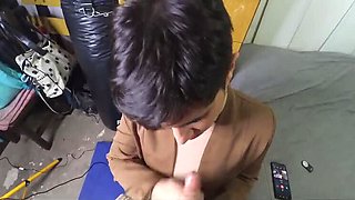 Office Blowjob Facial POV - Amateur Brunette MILF Sucks Cock