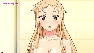 Naked anime beauty mounts BF in bath for deep messy grind